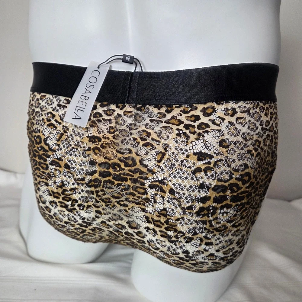 Cosabella Mens Leopard Print Lace Brief Black Elastic Waistband Animal Pattern